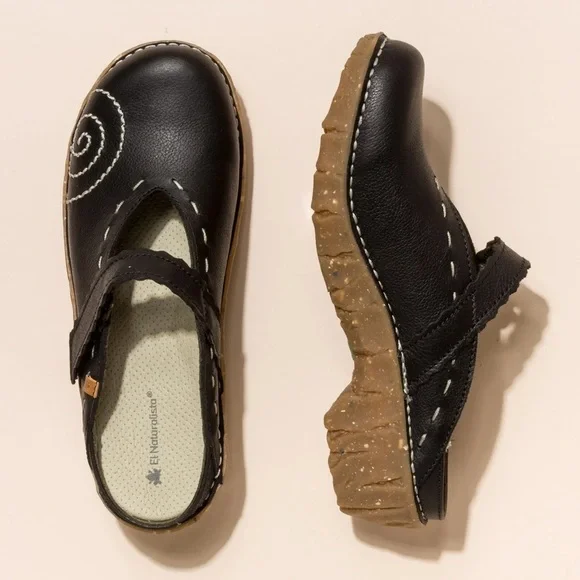 El Naturalista Black Yggdrasil Embroidered Clog Sz 39 (8.5) - Picture 1 of 15